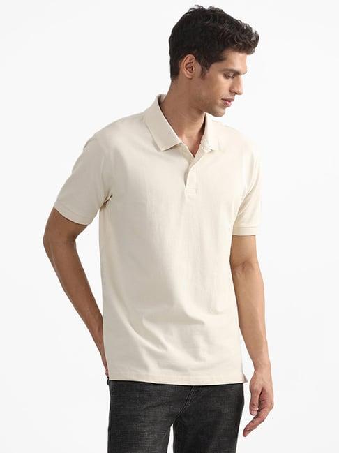 wes casuals by westside plain cream polo neck t-shirt