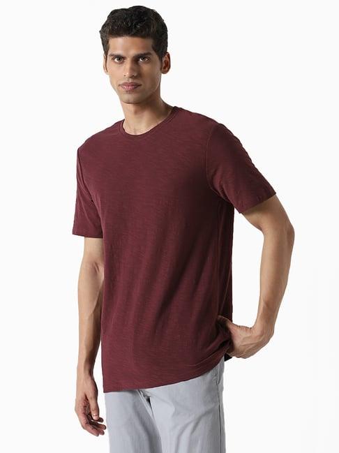 wes casuals by westside plain wine slim fit t-shirt