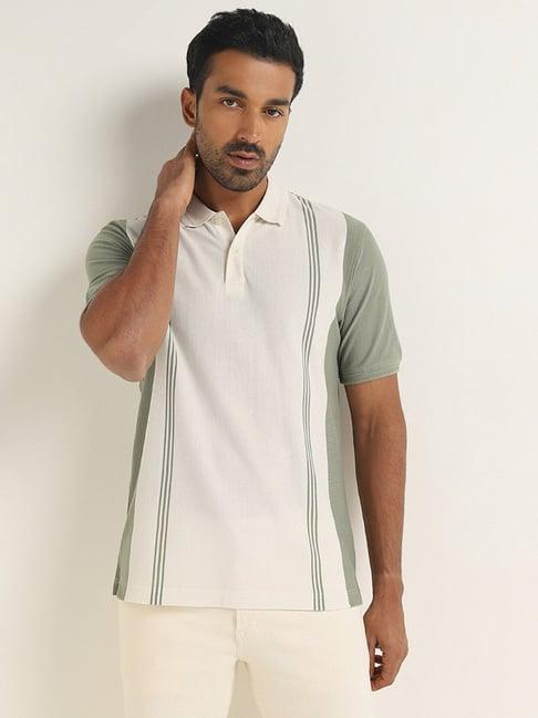 wes casuals by westside sage colour-blocked relaxed-fit polo t-shirt