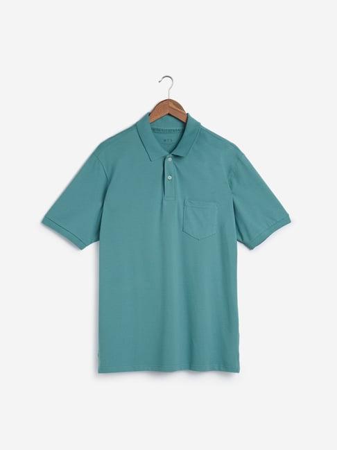 wes casuals by westside sea green relaxed fit polo t-shirt