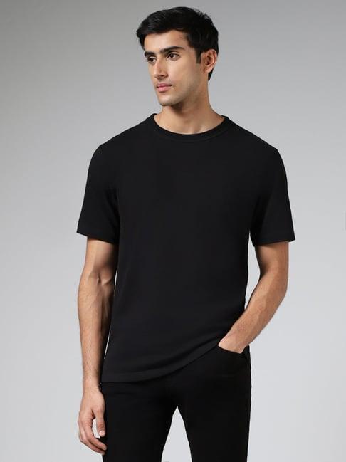 wes casuals by westside solid black relaxed fit t-shirt