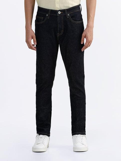 wes casuals by westside solid black slim fit denim jeans