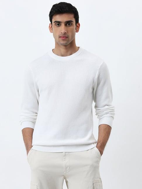 wes casuals by westside white knitted slim-fit sweater