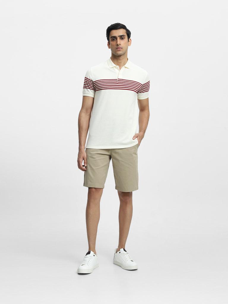 wes casuals cream slim-fit polo t-shirt