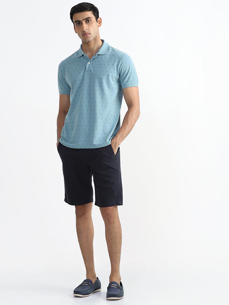 wes casuals light blue ron printed slim fit polo t-shirt