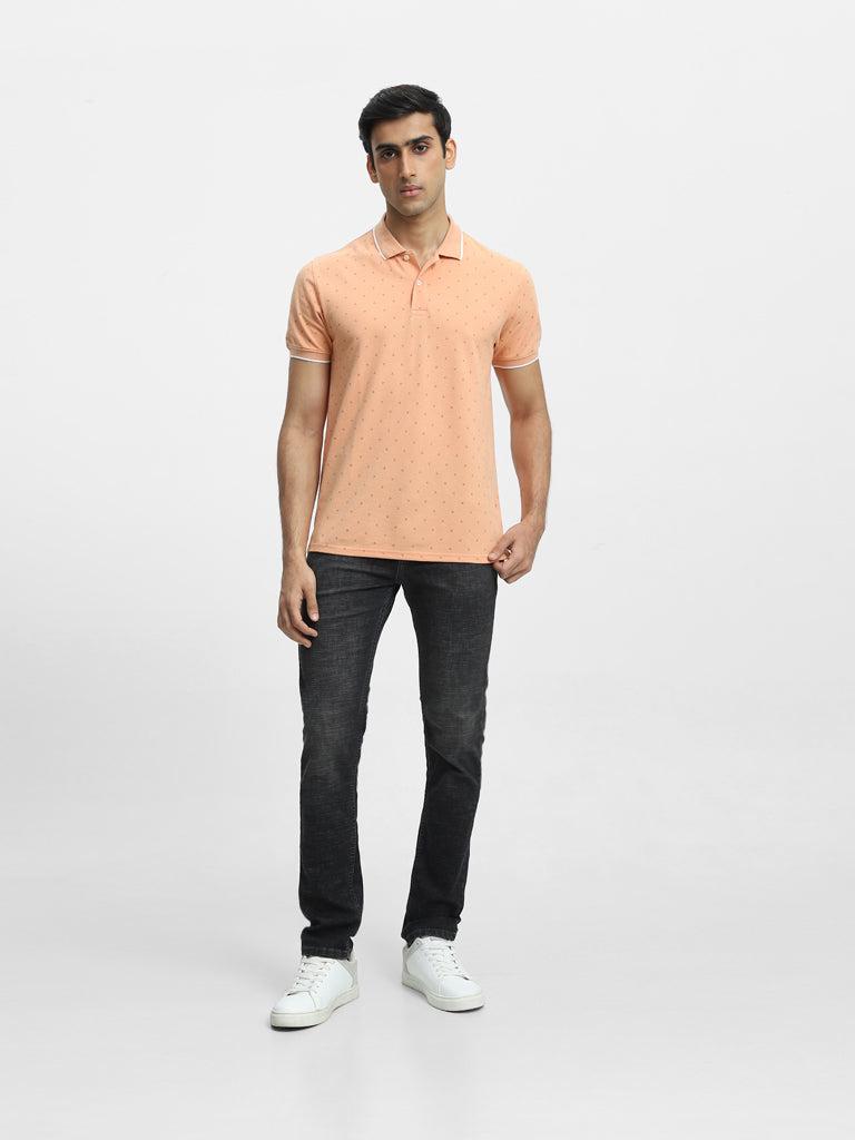wes casuals peach slim fit polo t-shirt