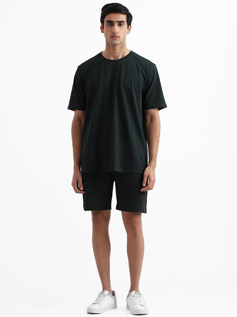 wes casuals striped emerald green relaxed fit t-shirt