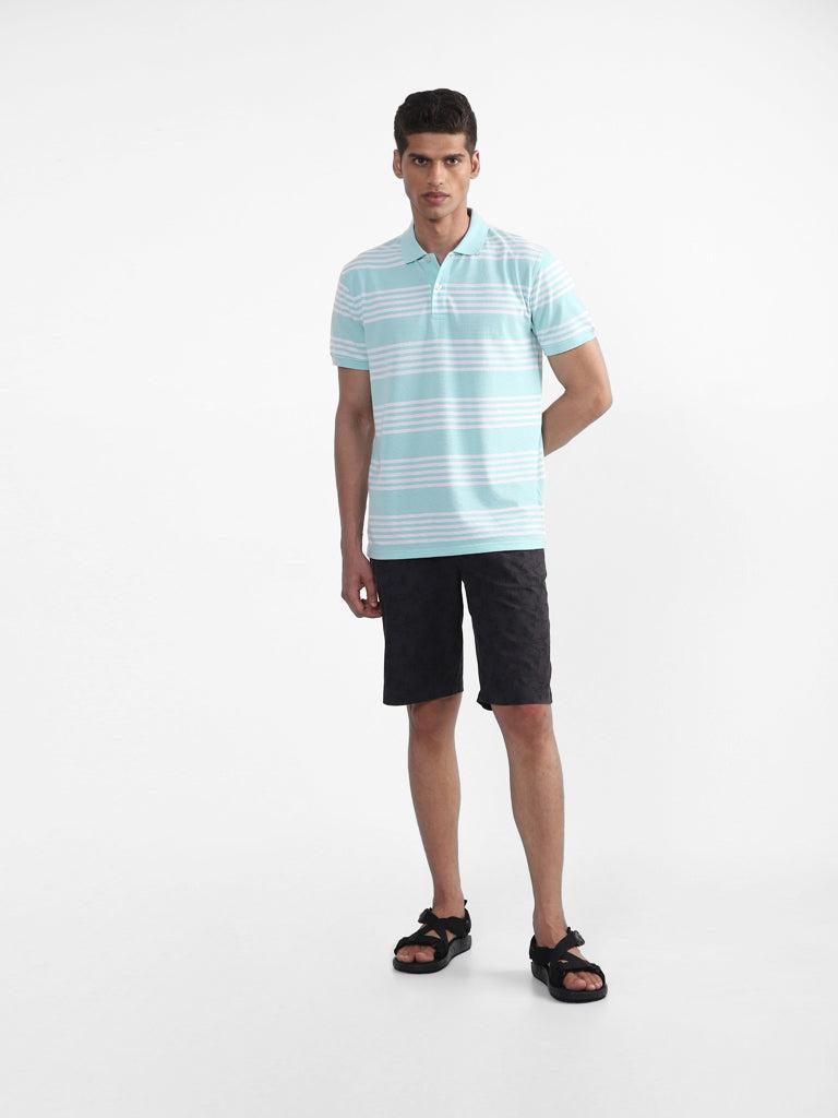 wes casuals striped mint-colored slim fit t-shirt