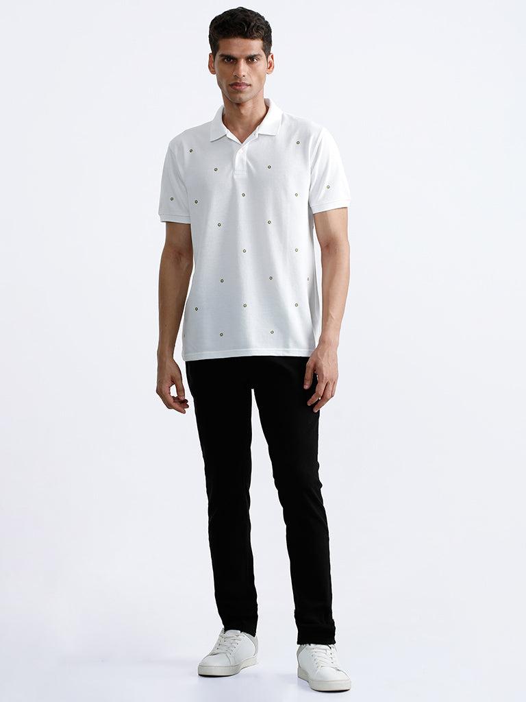 wes casuals sun printed white polo neck t-shirt