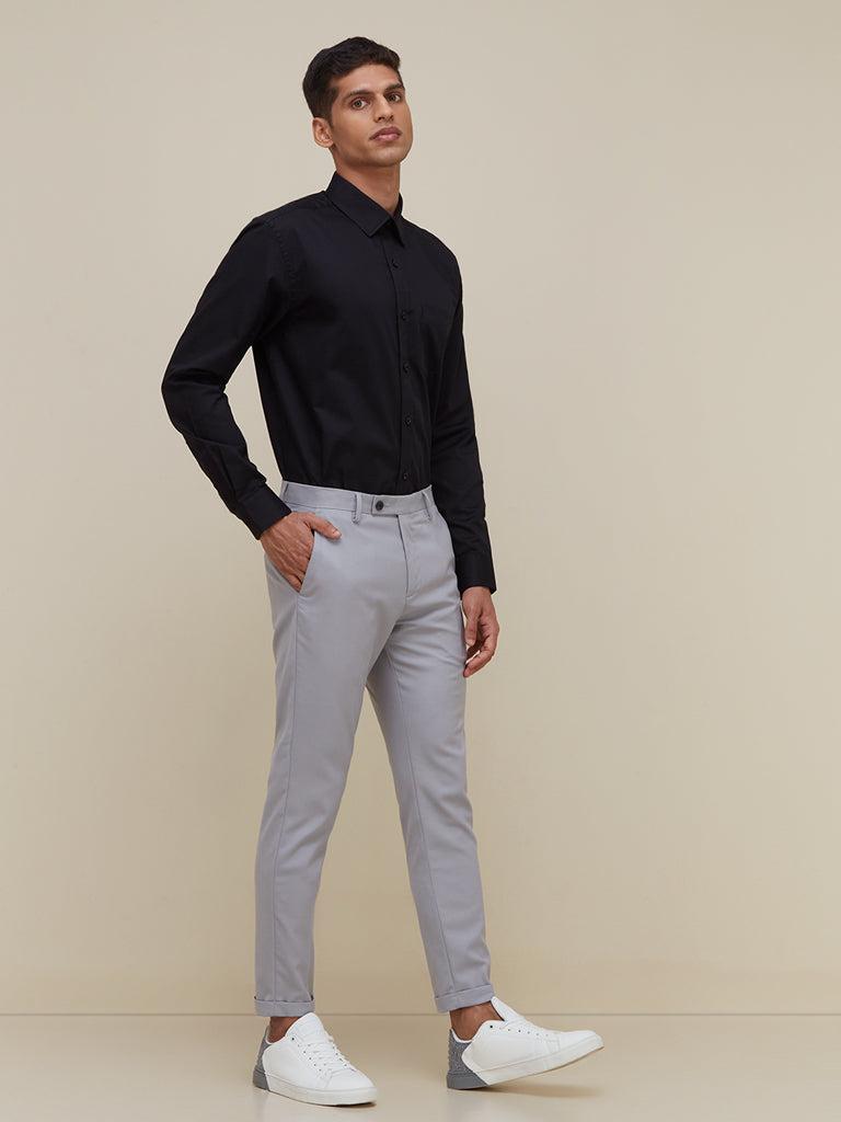 wes formals black self-texture relaxed fit shirt