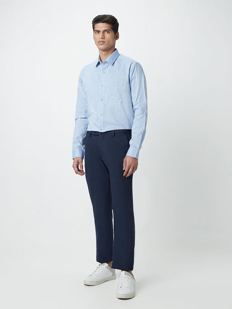 wes formals blue striped relaxed-fit shirt