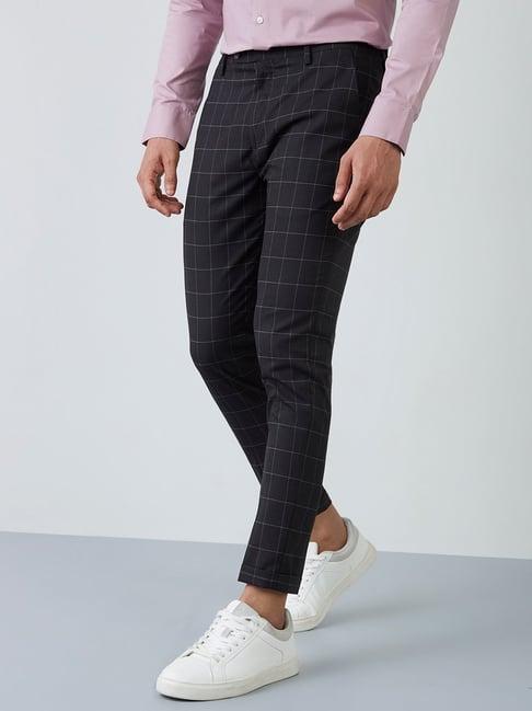 wes formals by westside black checkered carrot-fit trousers