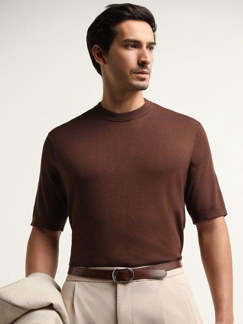 wes formals by westside brown relaxed-fit knitted t-shirt