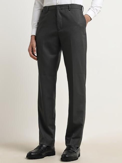 wes formals by westside charcoal relaxed-fit mid-rise trousers