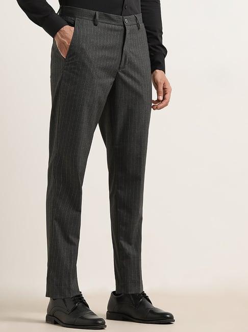 wes formals by westside charcoal slim tapered-fit mid-rise trousers