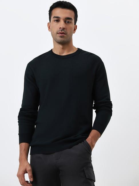 wes formals by westside dark green knit-textured slim-fit sweater