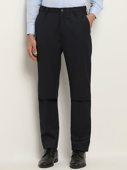 wes formals by westside dark navy relaxed-fit cotton blend trousers