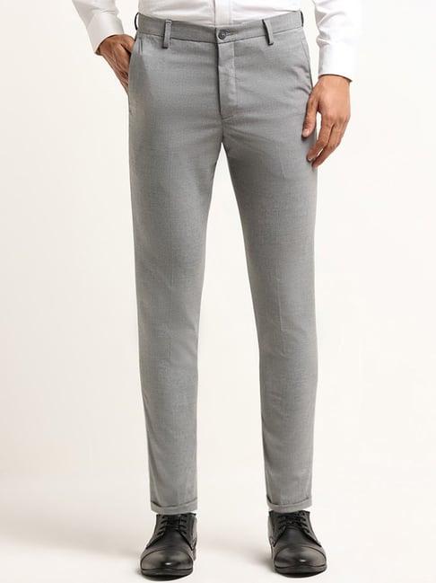 wes formals by westside grey mid rise carrot fit striped trousers