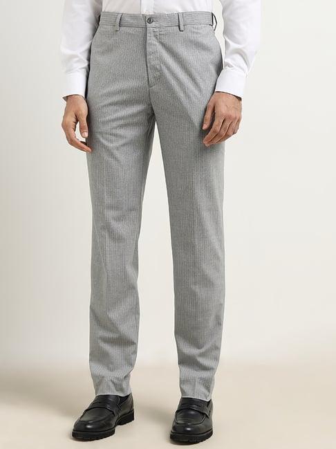 wes formals by westside grey pinstriped slim-fit mid-rise trousers