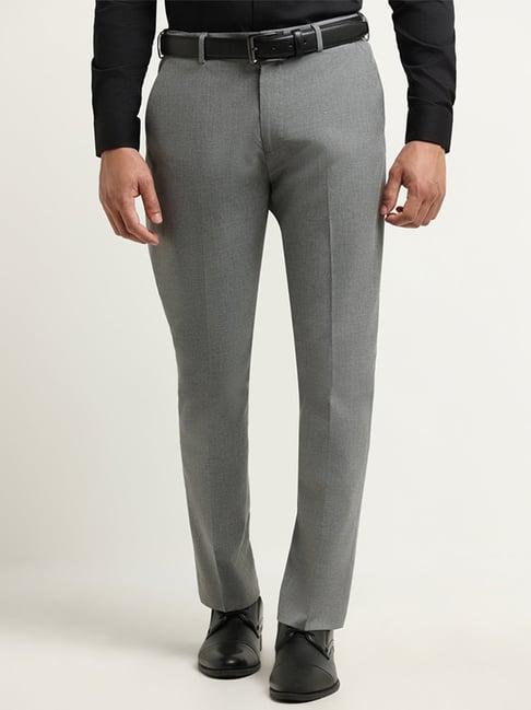 wes formals by westside grey relaxed fit mid rise trousers