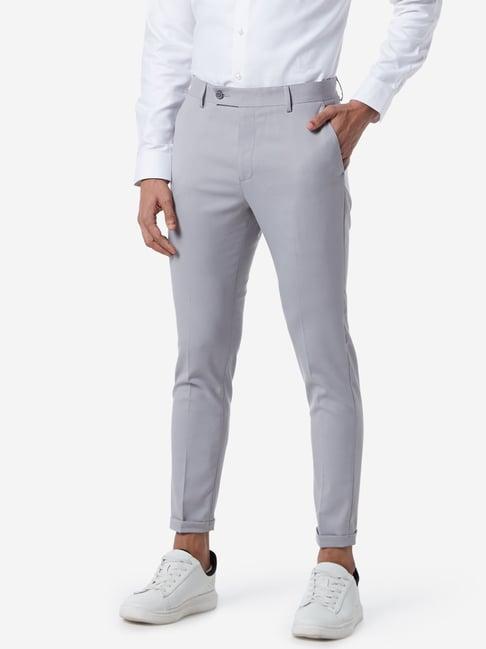 wes formals by westside light grey carrot fit crop trousers