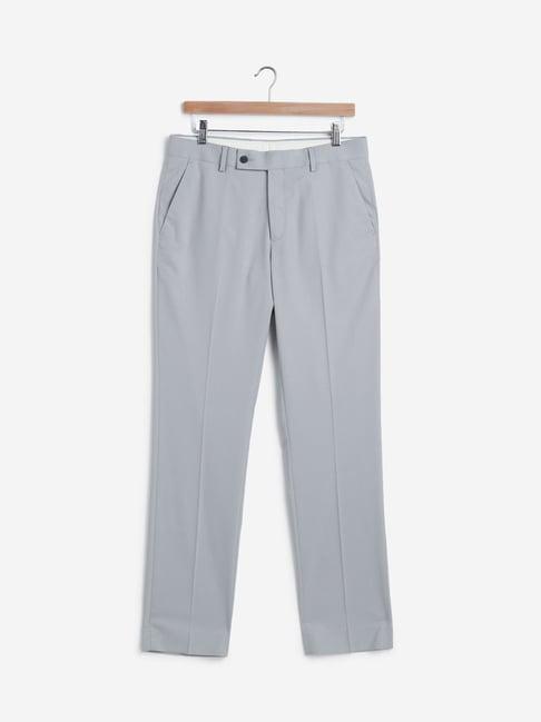 wes formals by westside light grey slim fit trousers