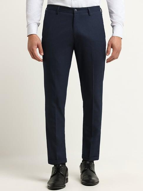 wes formals by westside navy carrot fit mid-rise trousers