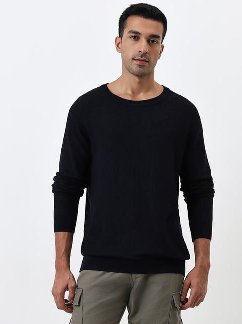 wes formals by westside navy knit-textured slim-fit sweater