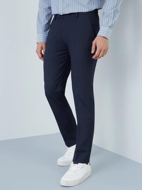 wes formals by westside navy slim-fit trousers