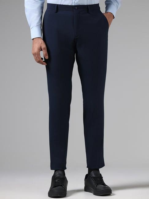 wes formals by westside navy slim tapered fit trousers