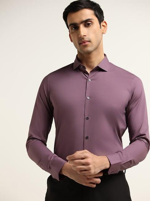 wes formals by westside plum ultra-slim fit shirt