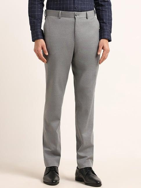 wes formals by westside self-patterned grey slim fit trousers