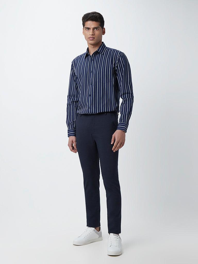 wes formals navy striped relaxed-fit shirt