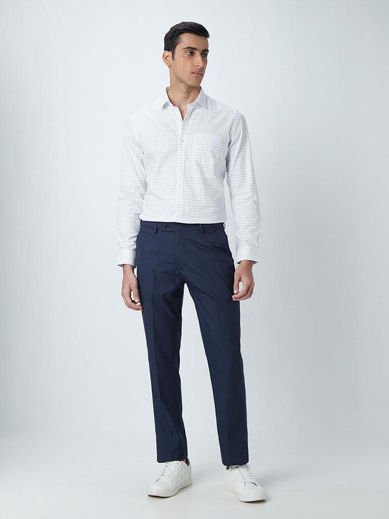 wes formals white checkered slim-fit shirt