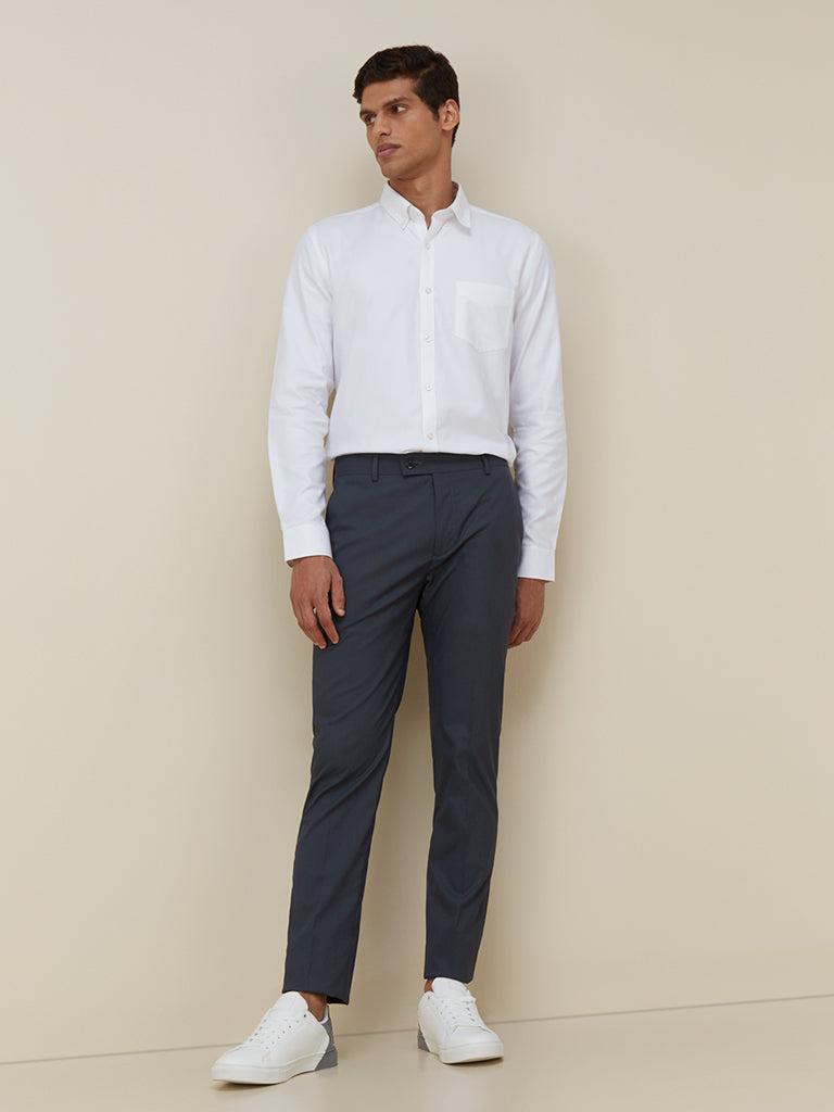 wes formals white tweed slim fit shirt