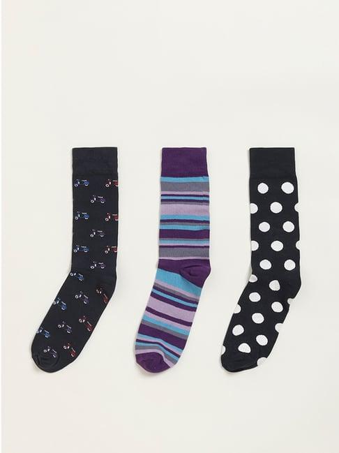 wes lounge by westside assorted printed full-length socks - pack of 3