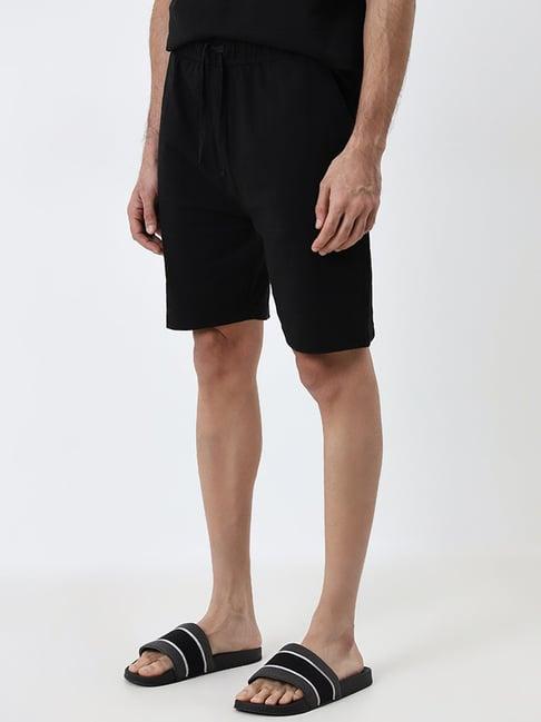 wes lounge by westside black mid-rise relaxed-fit cotton blend shorts