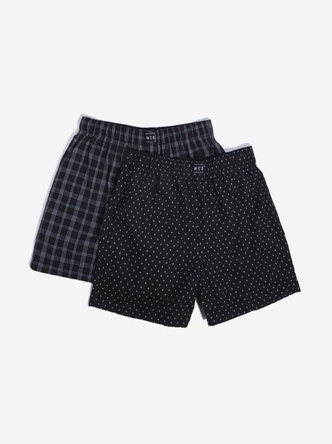 wes lounge by westside black printed cotton boxers - pack of 2