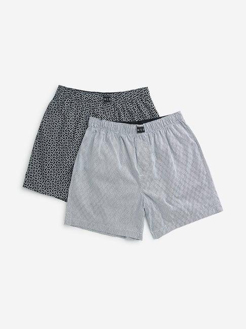 wes lounge by westside black printed cotton boxers - pack of 2