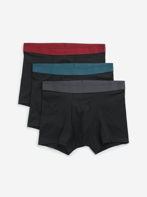 wes lounge by westside black solid cotton blend trunks - pack of 3