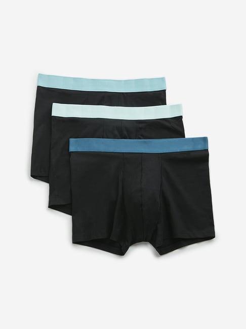 wes lounge by westside black solid cotton blend trunks - pack of 3