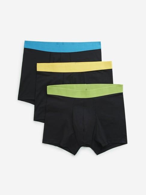 wes lounge by westside black solid cotton blend trunks - pack of 3