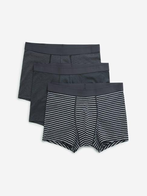 wes lounge by westside black striped cotton blend trunks - pack of 3