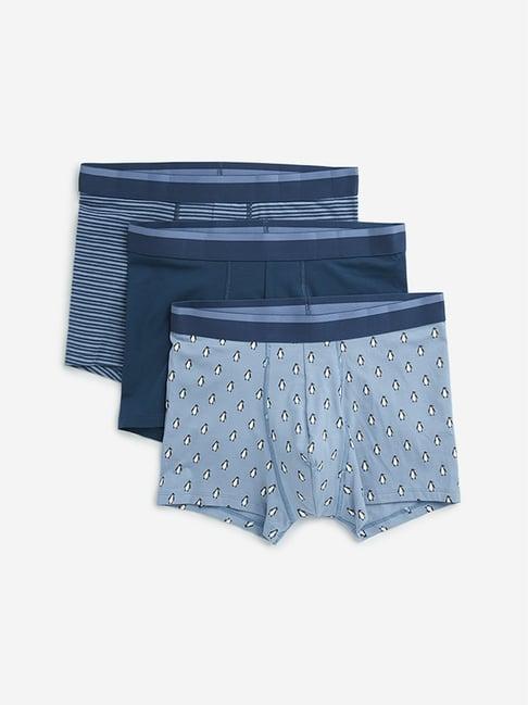 wes lounge by westside blue printed cotton blend trunks - pack of 3