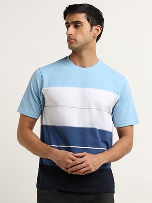 wes lounge by westside blue striped relaxed fit t-shirt