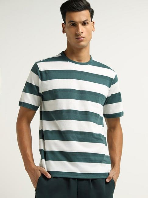 wes lounge by westside green striped relaxed fit t-shirt