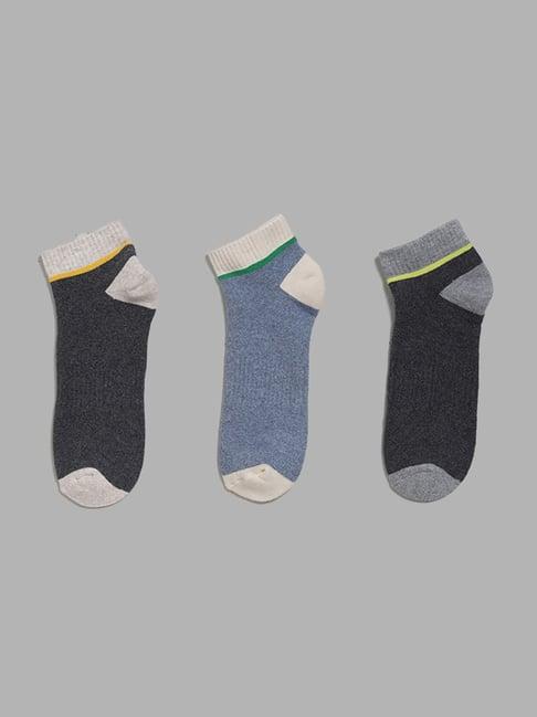 wes lounge by westside grey colorblock trainer socks- pack of 3