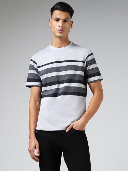 wes lounge by westside grey striped relaxed fit t-shirt