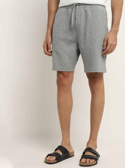 wes lounge by westside grey textured relaxed-fit mid-rise shorts