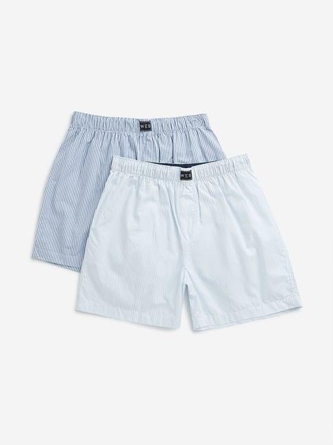 wes lounge by westside light blue striped cotton boxers - pack of 2